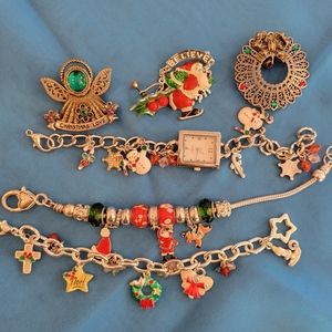 Christmas Jewelry Bundle ~ Bracelets & Pins ~Re purpose ~ Crafting ~ Embellish